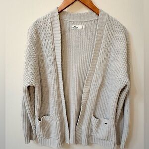 Hollister Cream Chunky Knit Open Front Cardigan Sweater Pockets Size S